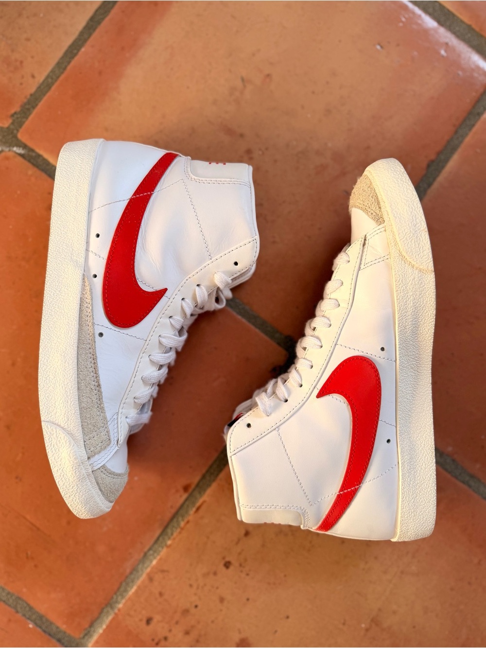 Nike Blazer Mid 77’ White High-Top Sneakers with Red Swoosh